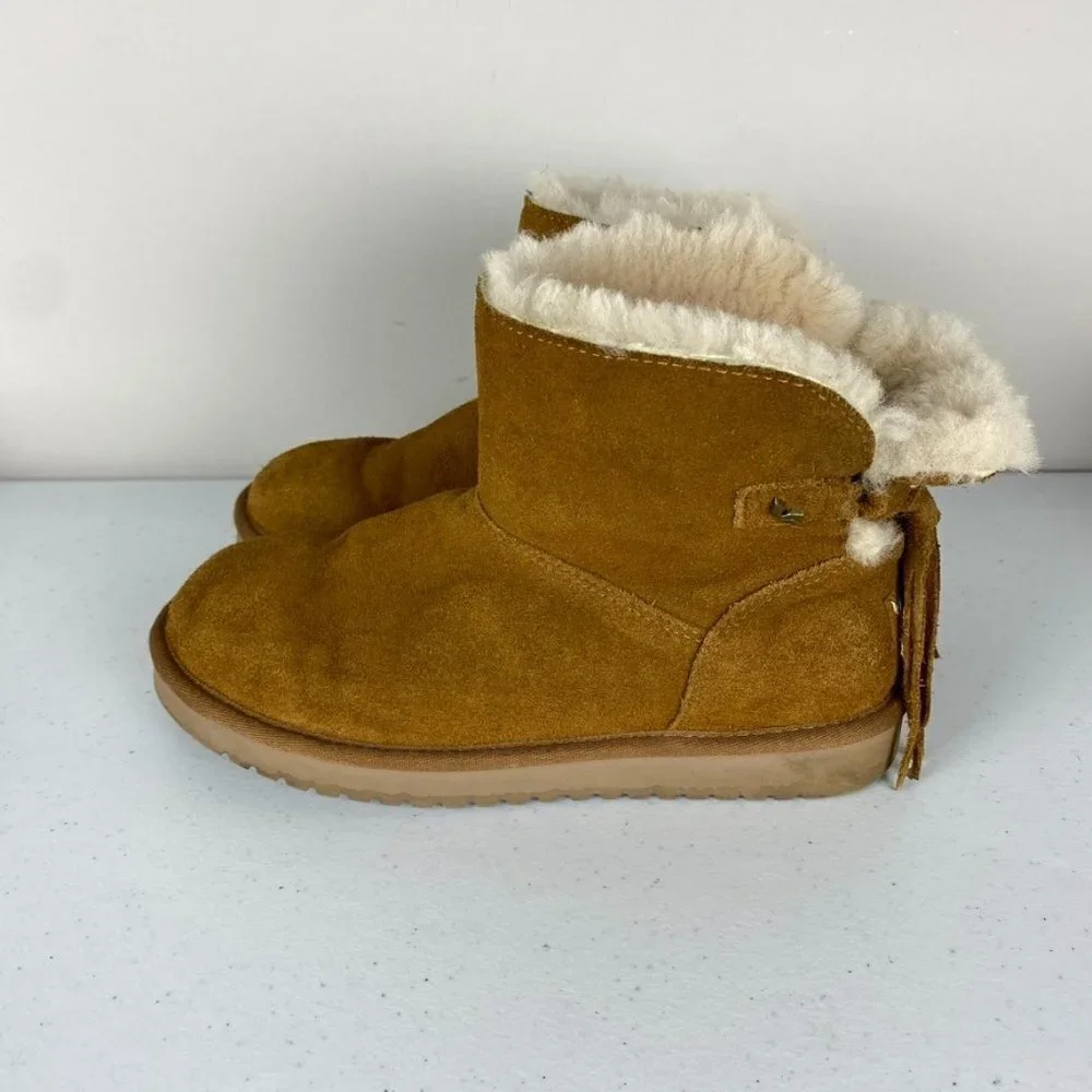 Koolaburra UGG Jaelyn Sheepskin Ankle Booties Boots Chestnut Brown Womens 7